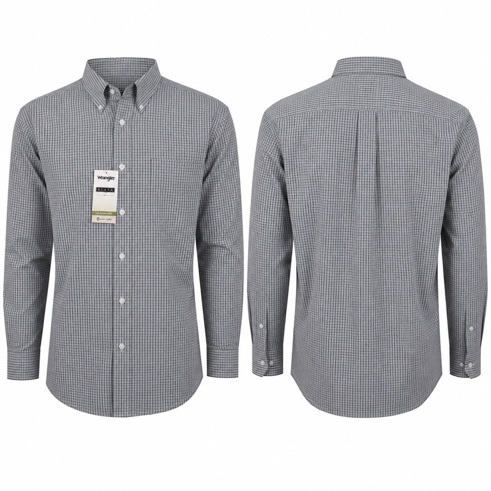 Wrangler Riata Classic Fit Button Down Gray Check Shirt 10MR2127A Mens Small NWT